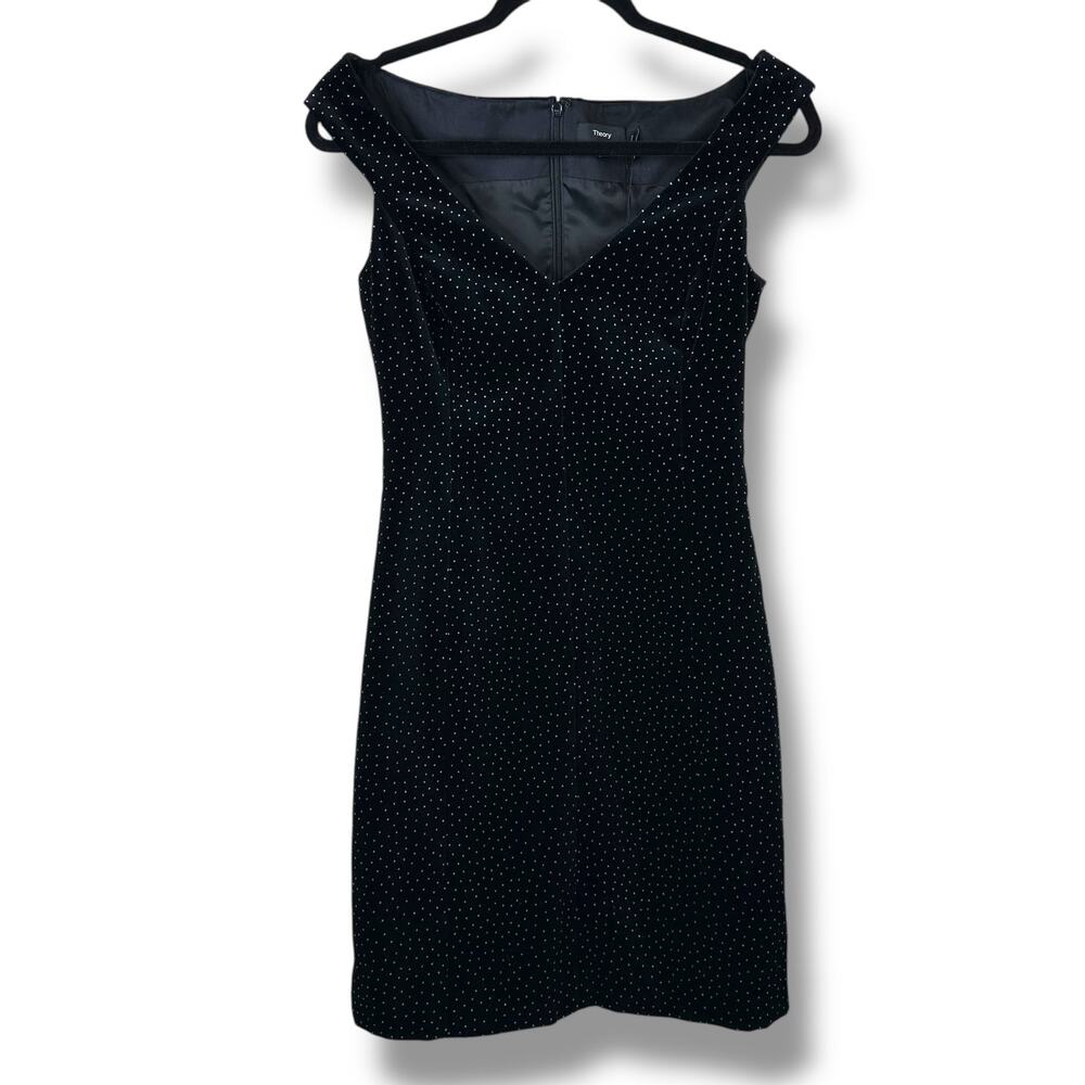 NEW Theory Black Polka Dot Velvet Paneled Off-the-Shoulder Evening Bodycon Dress